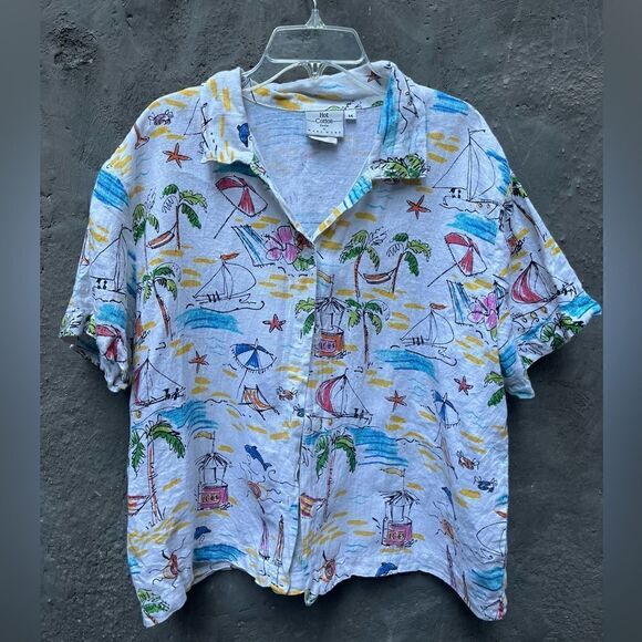 VINTAGE 1990s HOT COTTON PETITE MARC WARE RETRO BEACH SEASCAPE HAWAIIAN SHIRT MP - Picture 10 of 12